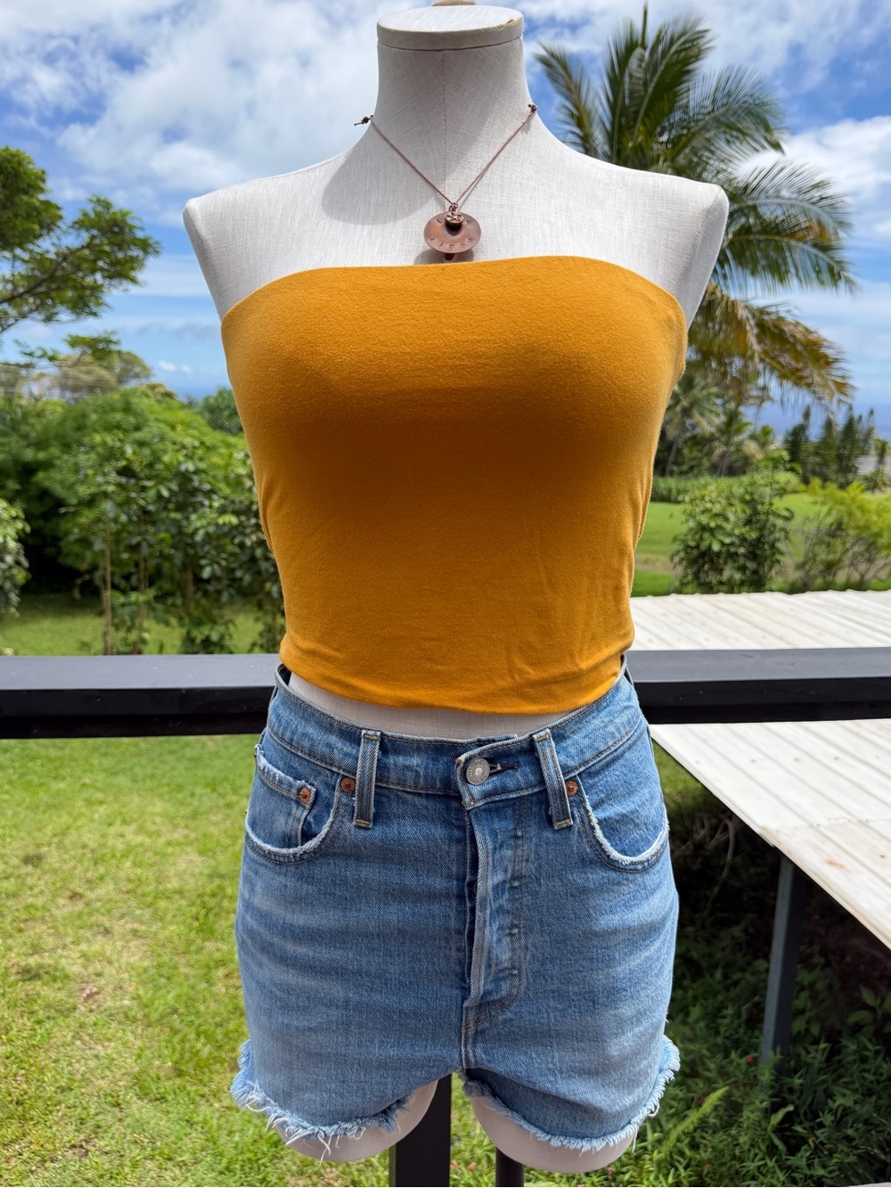 Strapless Tube Crop Top in Mustard Yellow